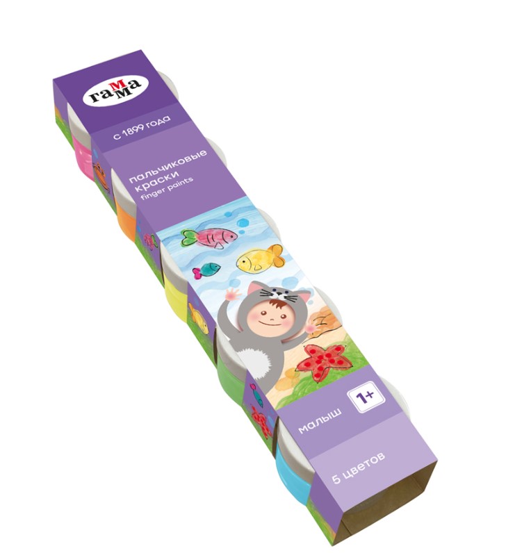 Краски пальчиковые Гамма Малыш, 1+, 05 цветов, 50 мл, картон. упаковка, 180120216