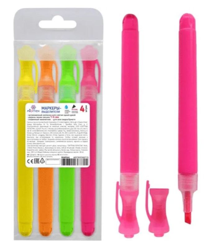 Набор маркеров-выделителей Attomex. Ergonomy 4 цв., ширина линии 1-4 мм, скошен. наконеч, 5045344