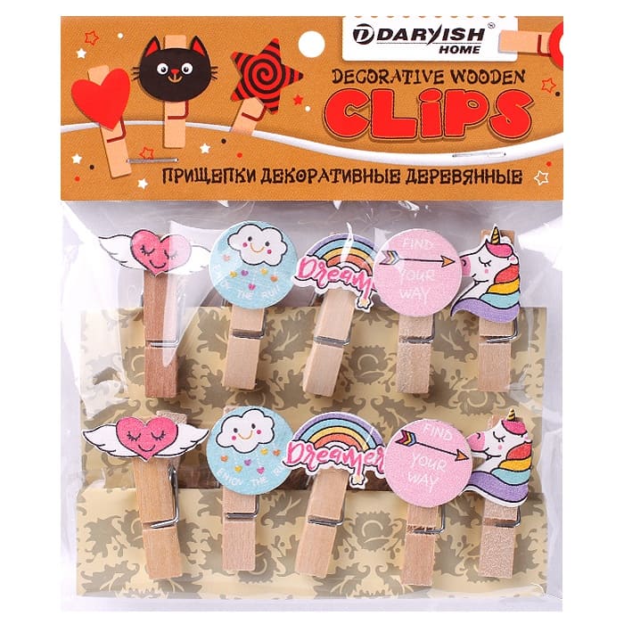 Прищепки декоративные Darvish 'Мечта', дерево, 10 шт.;уп., DV-H-1078