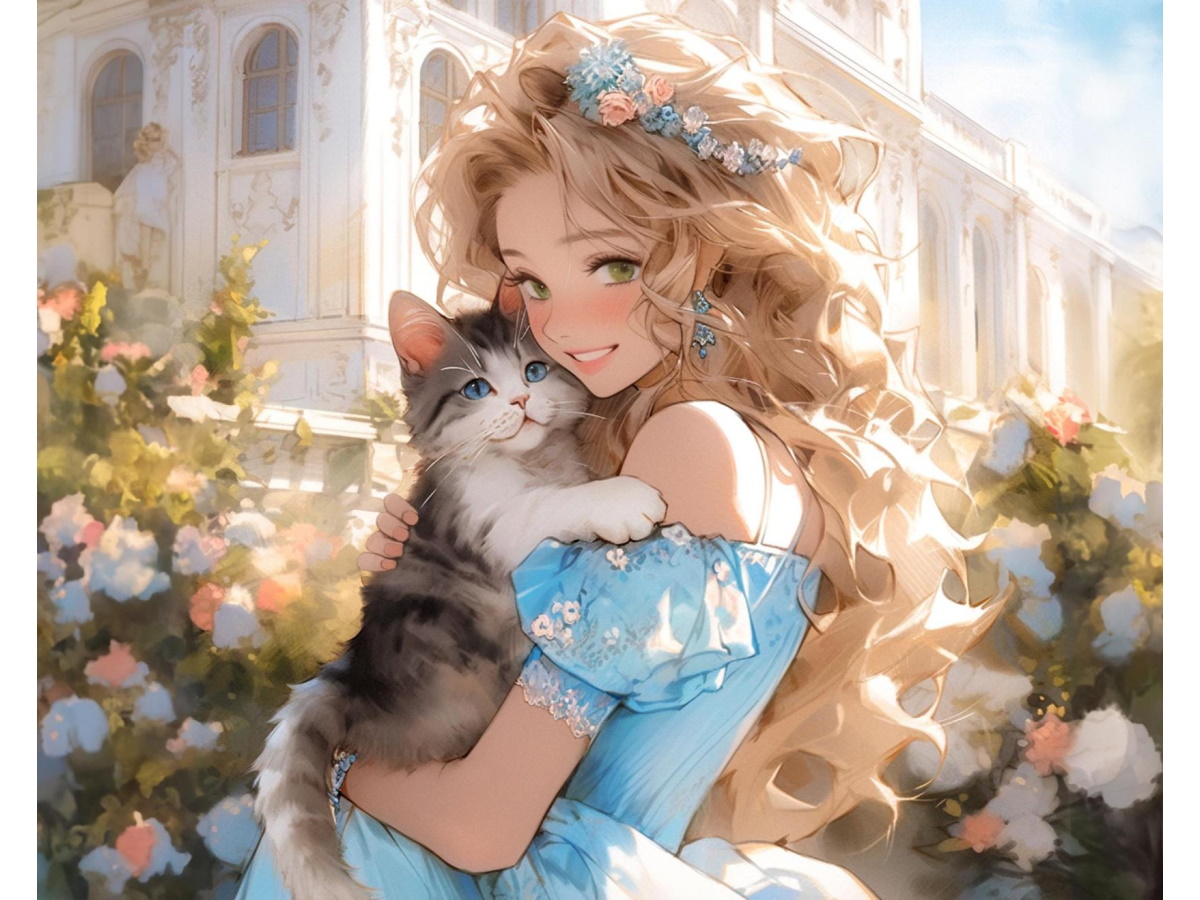 Алмазная мозайка (клас) 40х50 см, с подр, Принцесса с котиком, НД-0629