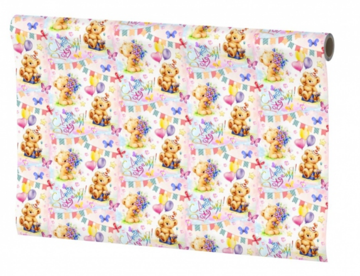 Упаковочная бумага глянцевая ,МИШКИ,  70~100, рулон 1шт. ЧУДО ПРАЗДНИК , 114553