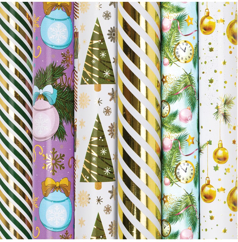 Бумага упаковочная новогодняя 'Gold&Green', 70х100 см, ассорти, ЗОЛОТАЯ СКАЗКА, 592186