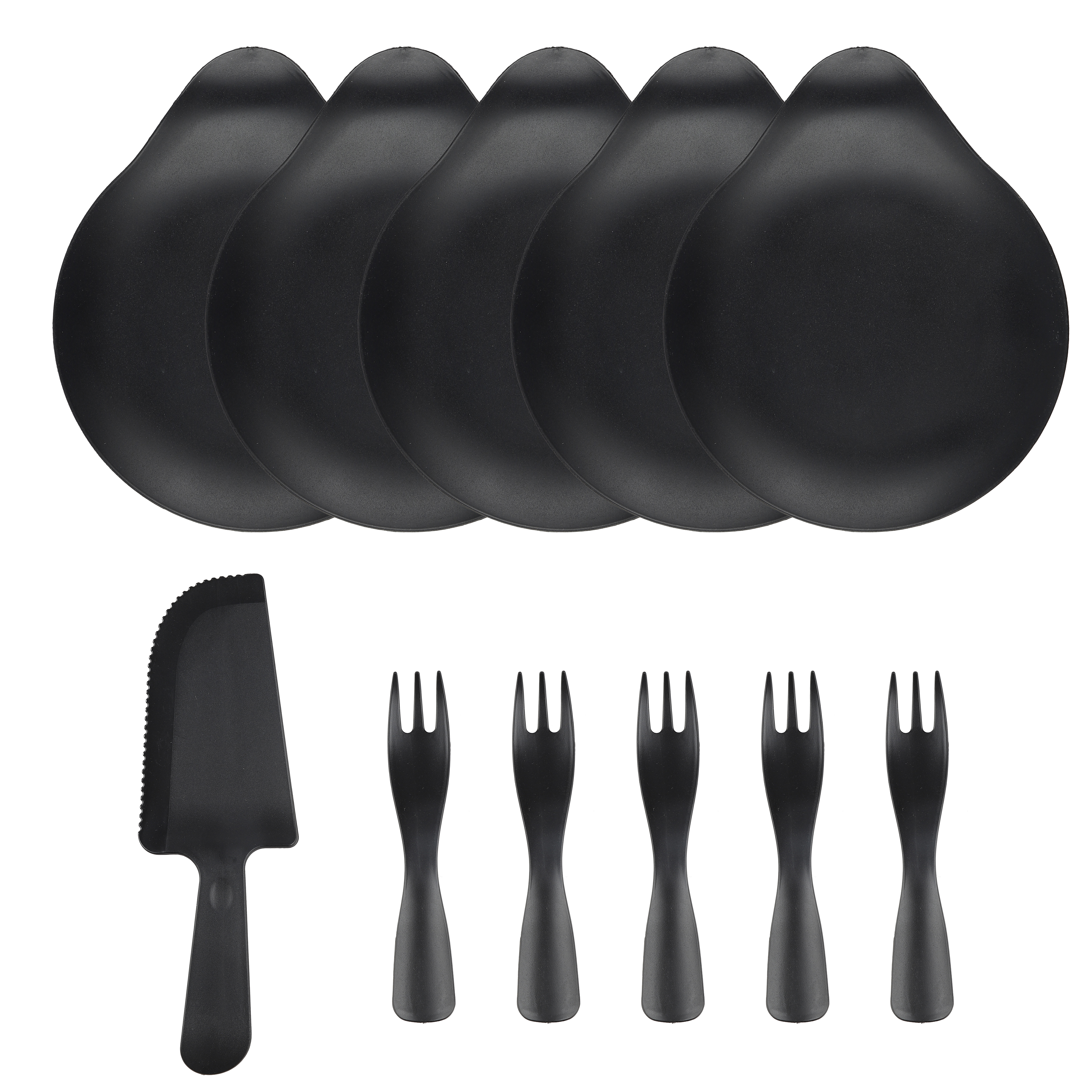 Десертный набор'Где тортик.', тарелки, вилки, нож, черный, (11 шт;уп), 6232453