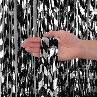 Занавес Дождик Зигзаги, Черный;Серебро, Металлик, 100~200 см, 1 шт., 6014690