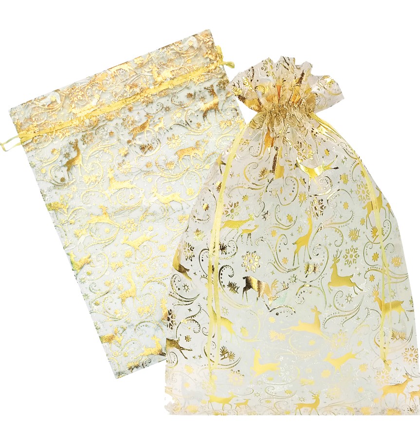 Мешочек из органзы НГ 'Олени', 350x250 мм, 1000 г, текстильная новогодняя упаковка, 15080058
