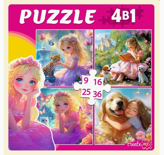 ПАЗЛЫ 4 В 1. ПРИНЦЕССЫ С ЛЮБИМЫМИ ЖИВОТНЫМИ (9,16, 25, 36 эл.), П-7589