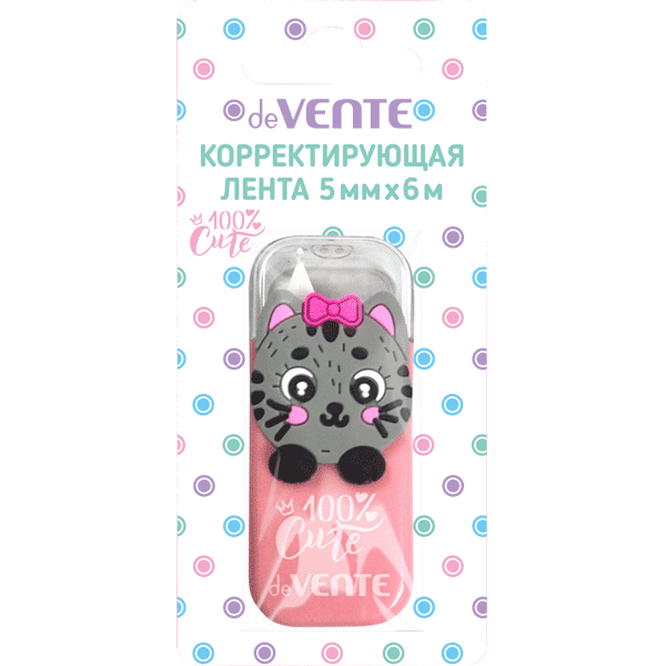 Корректирующая лента 'deVENTE. 100% Cute. Cat' 5 мм x 06 м, розовый непрозрачный корпус, 4062324