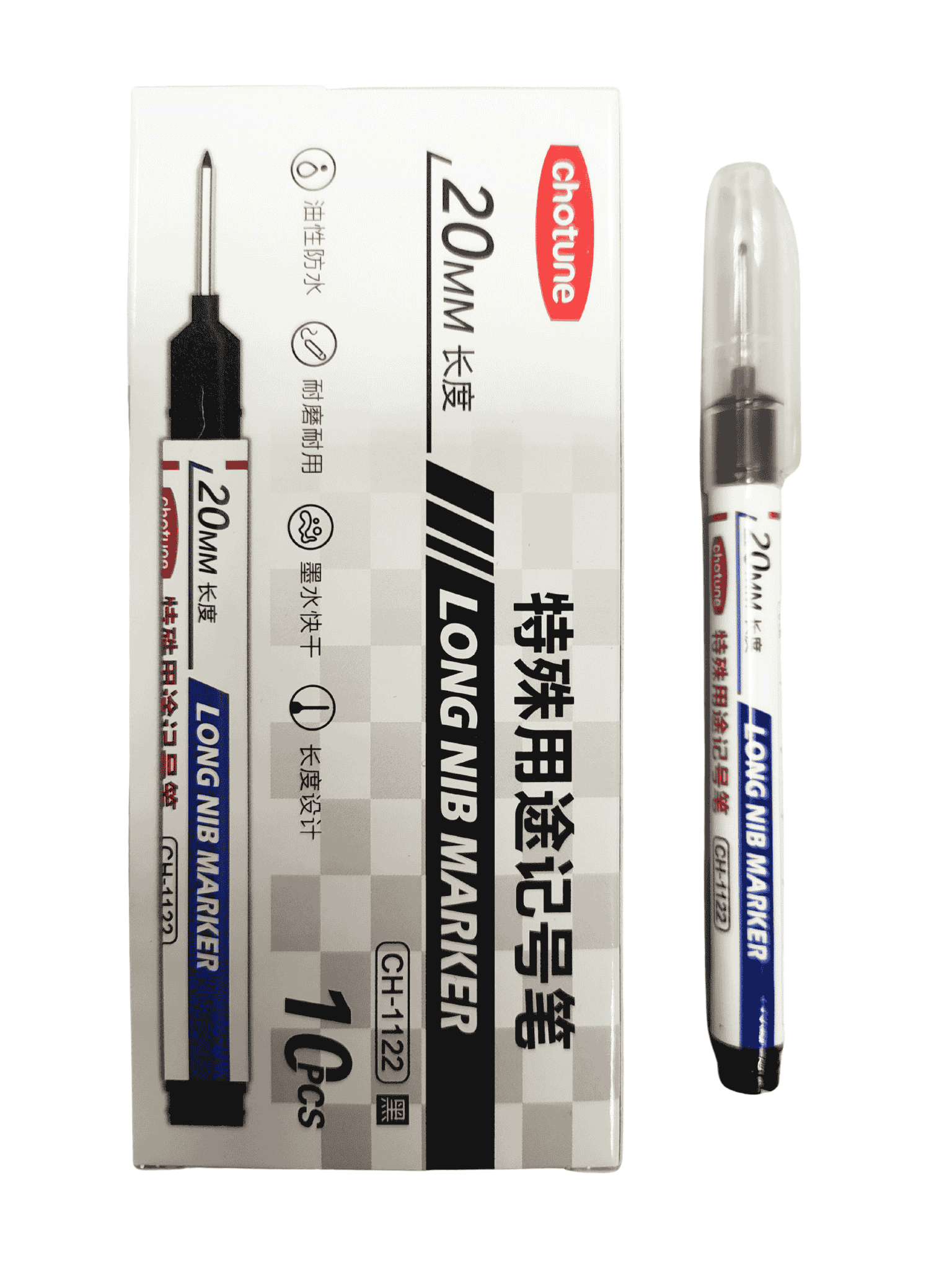 Маркер перманентный с длинным пером, Chotune, 20 мм, черный цвет, CH-1122