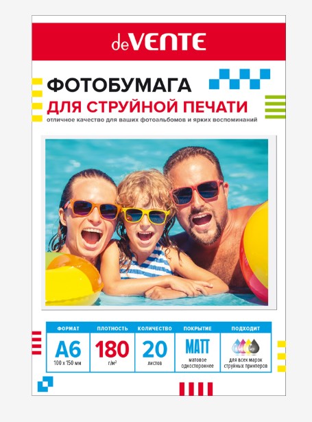 Фотобумага для струйной печати, deVENTE, А6, 20 л, 180 г;м2, матовая, односторонняя, 2042412