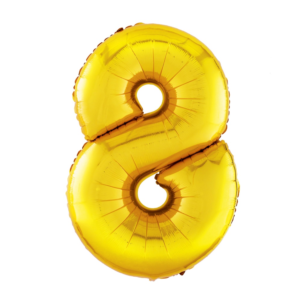 Шар фольга Agura, цифра 8 'Золото', 40', индивид. уп., европодвес, 3958
