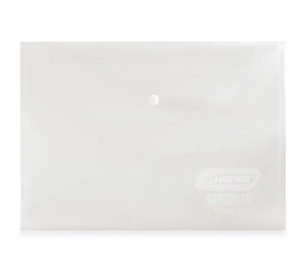 Папка конверт на кнопке, A4, 'ASMAR', прозрачная, AR-209-12