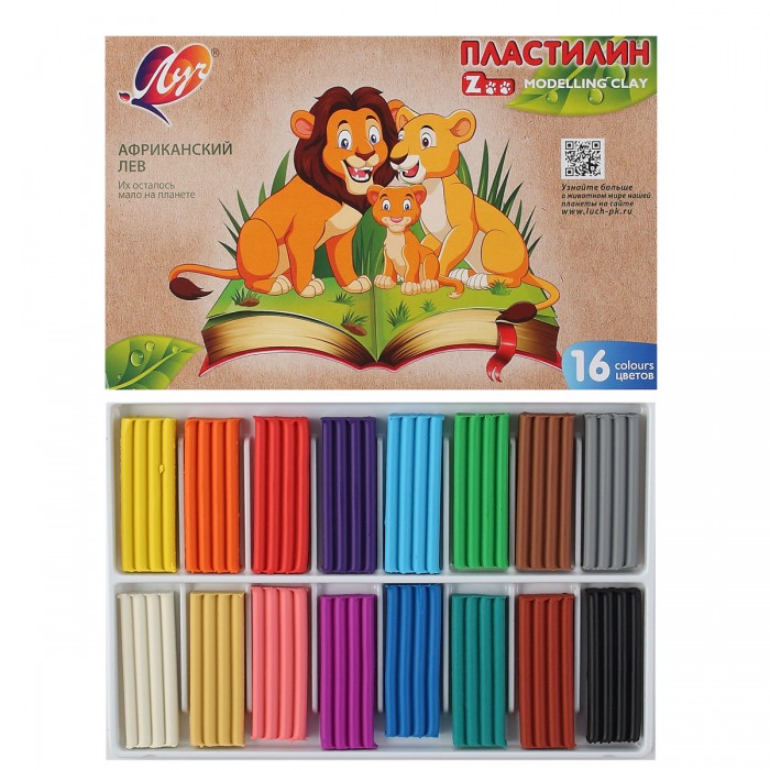 Пластилин 16 цв Луч ZOO 240 г ассорти, 29С 1723-08