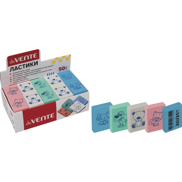Ластик 'deVENTE. Zoo' синтетический каучук, прямоугольный цветной, 32x23x7 мм, 4070909