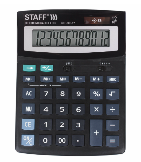 Калькулятор настольный STAFF STF-888-12 (200х150 мм), 12 разрядов, двойное питание, 250149