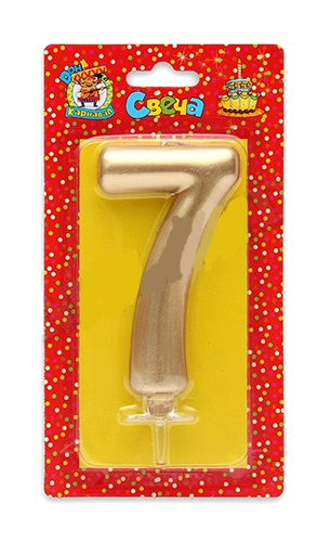 Свеча для торта 'Цифра 7. Золотой металлик' Миленд, картон. уп., европодвес, С-1869