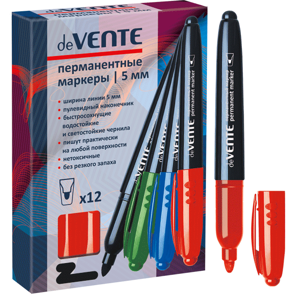 Маркер перманентный 'deVENTE', круглый корпус , 5 мм пулевидный наконечник, красный цвет, 5043736