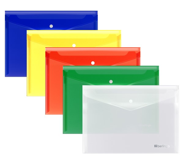 Папка-конверт на кнопке, Berlingo, А5, 200 мкм, ассорти, EFb_15005