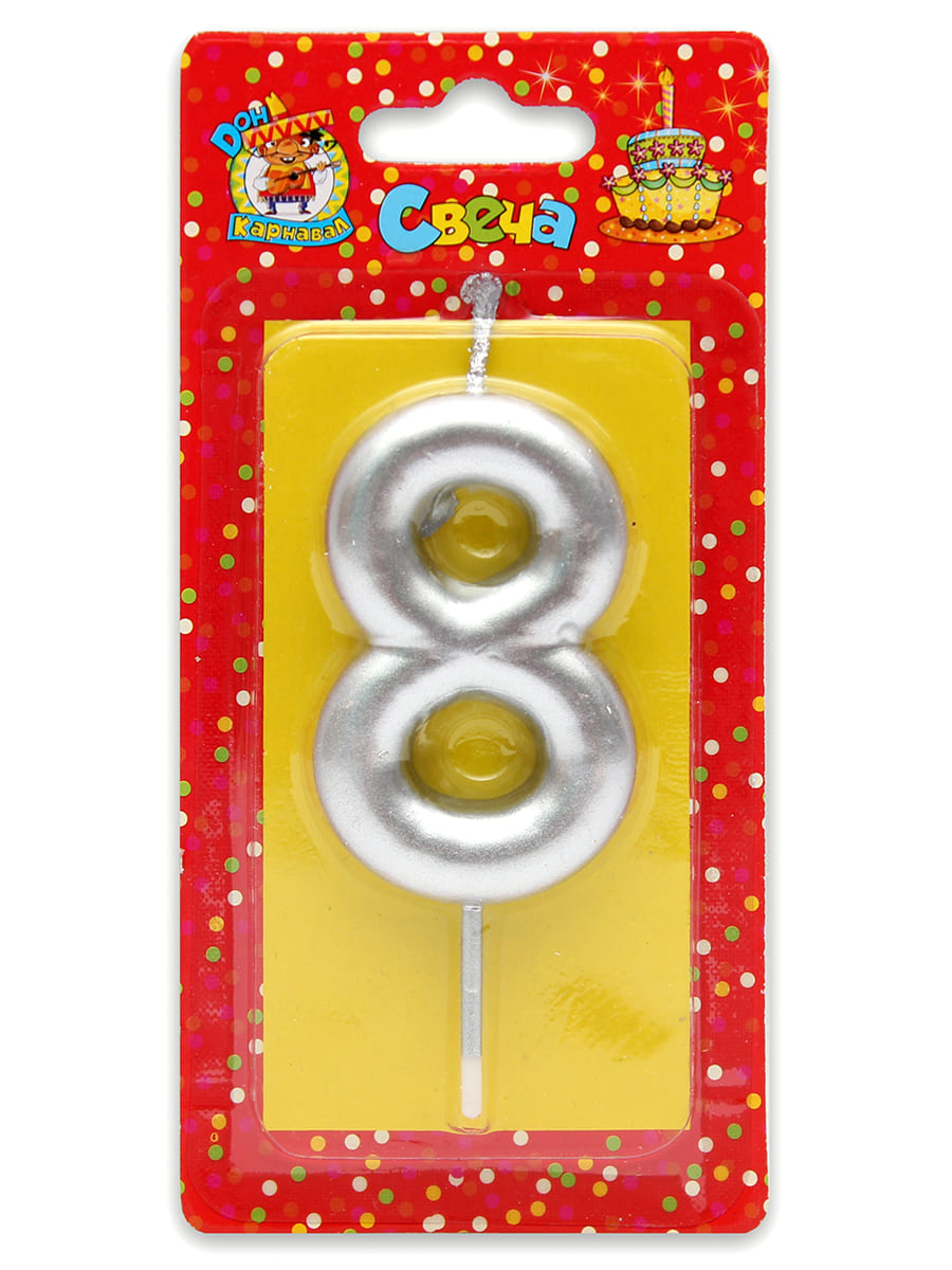 Свеча для торта 'Цифра 8. Серебряная' Миленд, картон. уп., европодвес, С-1816