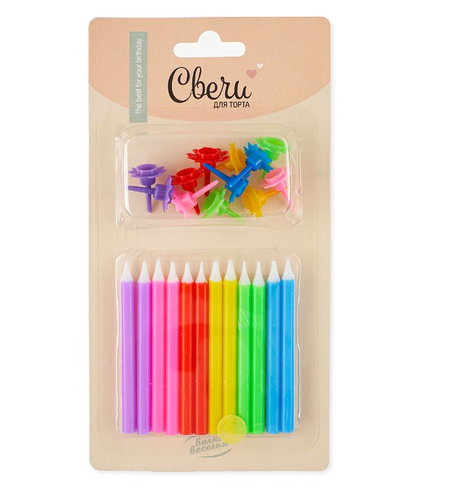 Свечи Яркий микс, 0,5~6 + 1,5 см, 12 шт. с держат., 803014