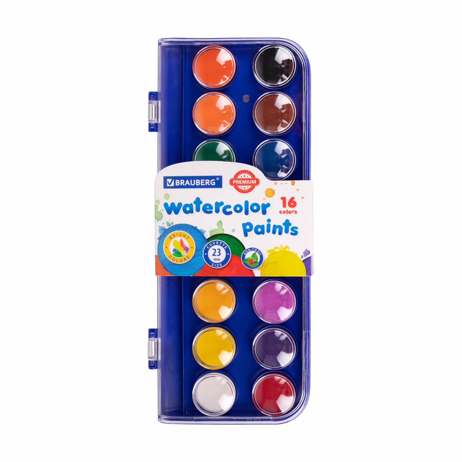 Краски акварельные 16 цв. BRAUBERG 'PREMIUM' круглые кюветы 23 мм , пенал, 191744
