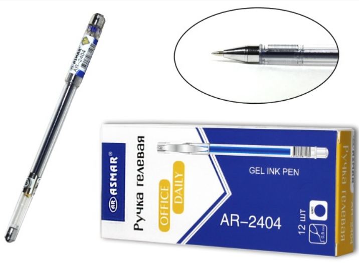 Ручка гелевая синяя 0,5 'ASMAR' прозрачный корпус AR-2404;синяя