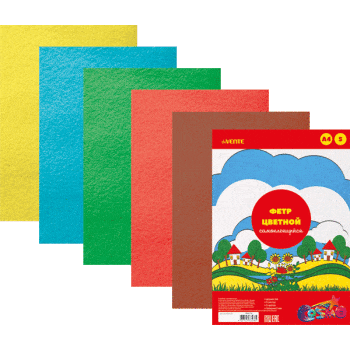 Фетр цветной самоклеящийся А4 DeVente 5л., 5цв., 2мм., европодвес, 8040758