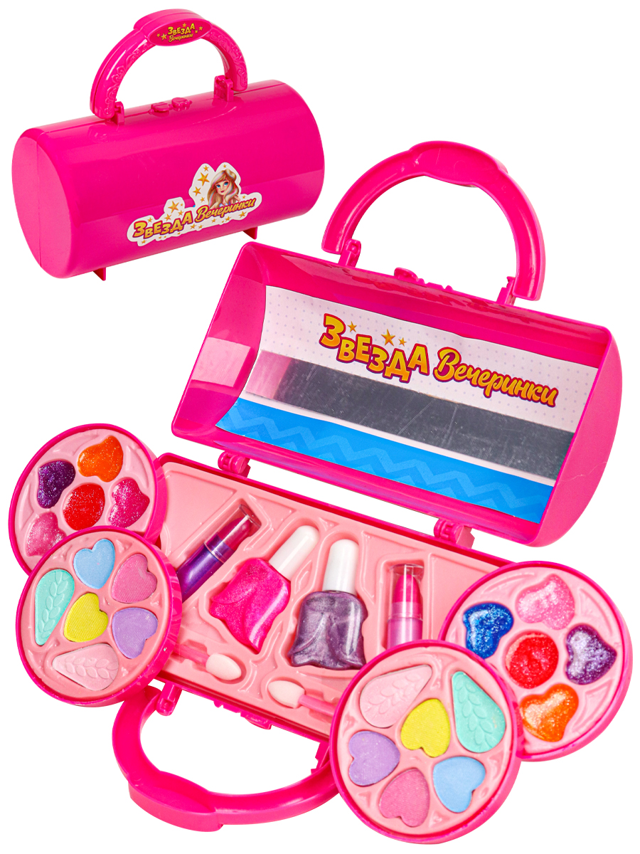 Набор детской косметики, ( сухие тени, блеск для губ, румяна, накладные, аппликатор, лак), НДК-3155