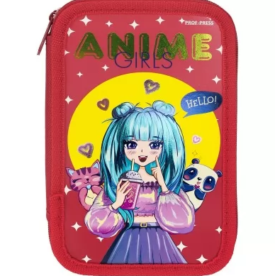 Пенал 2 секции , Proff-Press 'Девочка аниме', красный цвет, ПН-1348