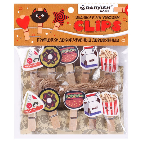 Прищепки декоративные Darvish 'Фастфуд', дерево, 10 шт.;уп., DV-H-1077
