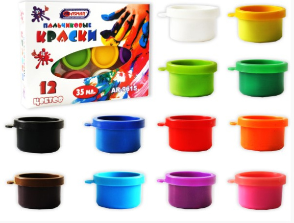 Пальчиковые краски 12 цветов, 35 мл, AR-9615