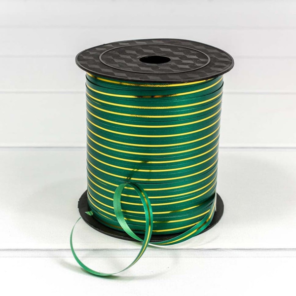 Лента OMG 'Зеленая с золотой полосой', поли-н, в бобине, 0,5 см.х 228 м, OM500580;5