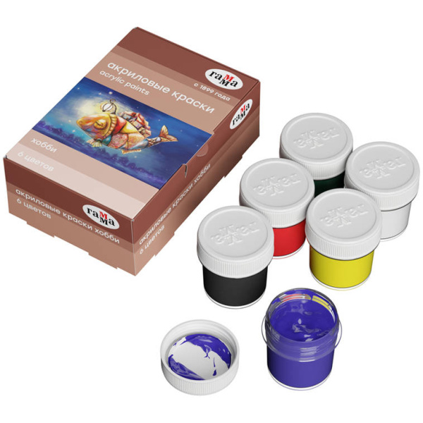 Краски акриловые декоративные Гамма 'Хобби' 6 цв, 20 мл, 3012196