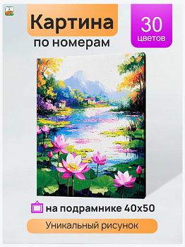 Холст с красками 40x50 см по номерам (в коробке) (30 цв.) Озеро с кувшинками