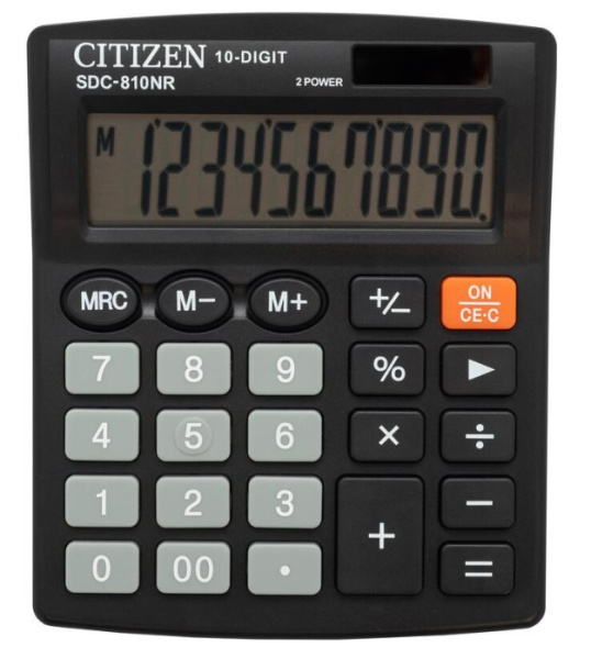 Калькулятор настольный Citizen SDC-810NR, 10 разрядов, двойное питание, черный, SDC-810NR